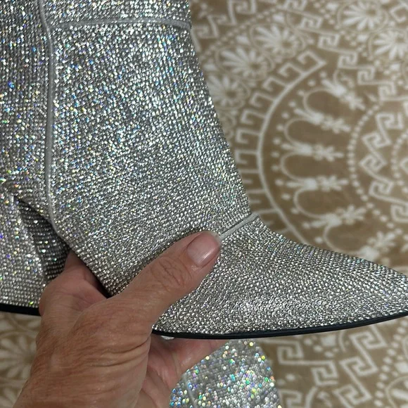 A New Day Silver Heeled Boots with Shimmering Rhinestones - Picture 4 of 16
